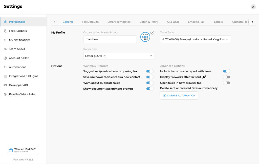 ifax all general preferences