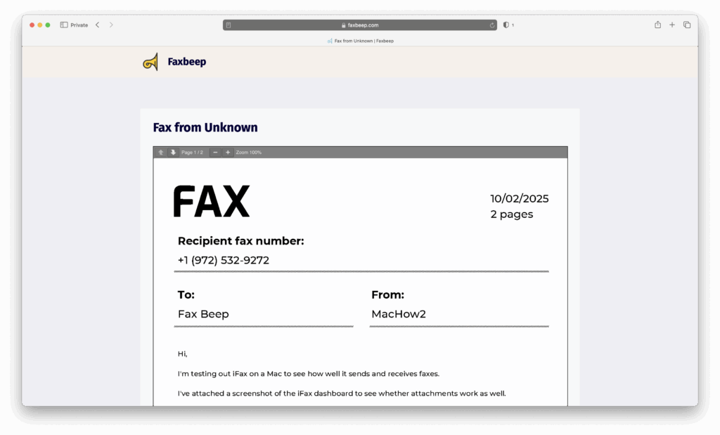 ifax fax successfully received