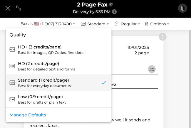 ifax quality sending options