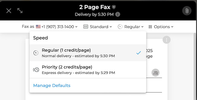 ifax standard and priority delivery options