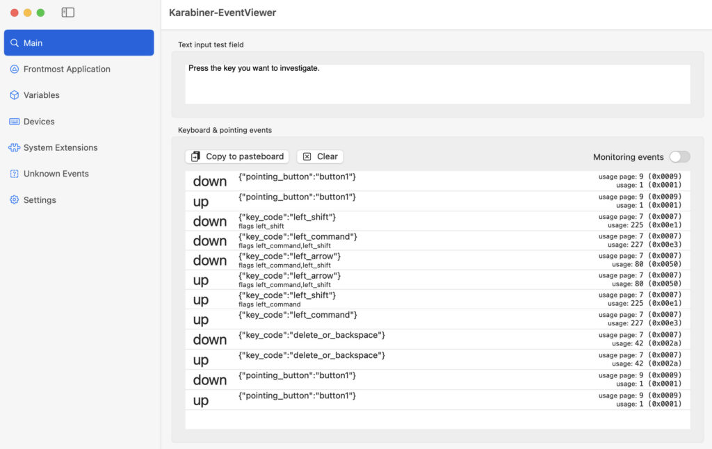 karabiner event viewer mac