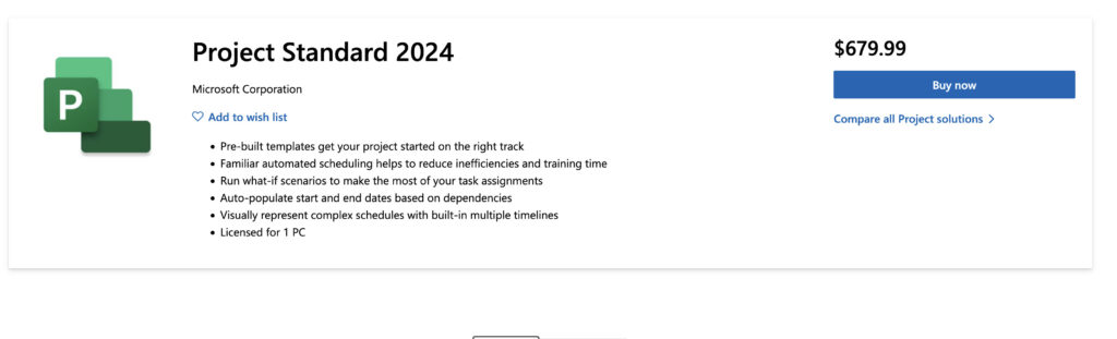 microsoft project standard pricing