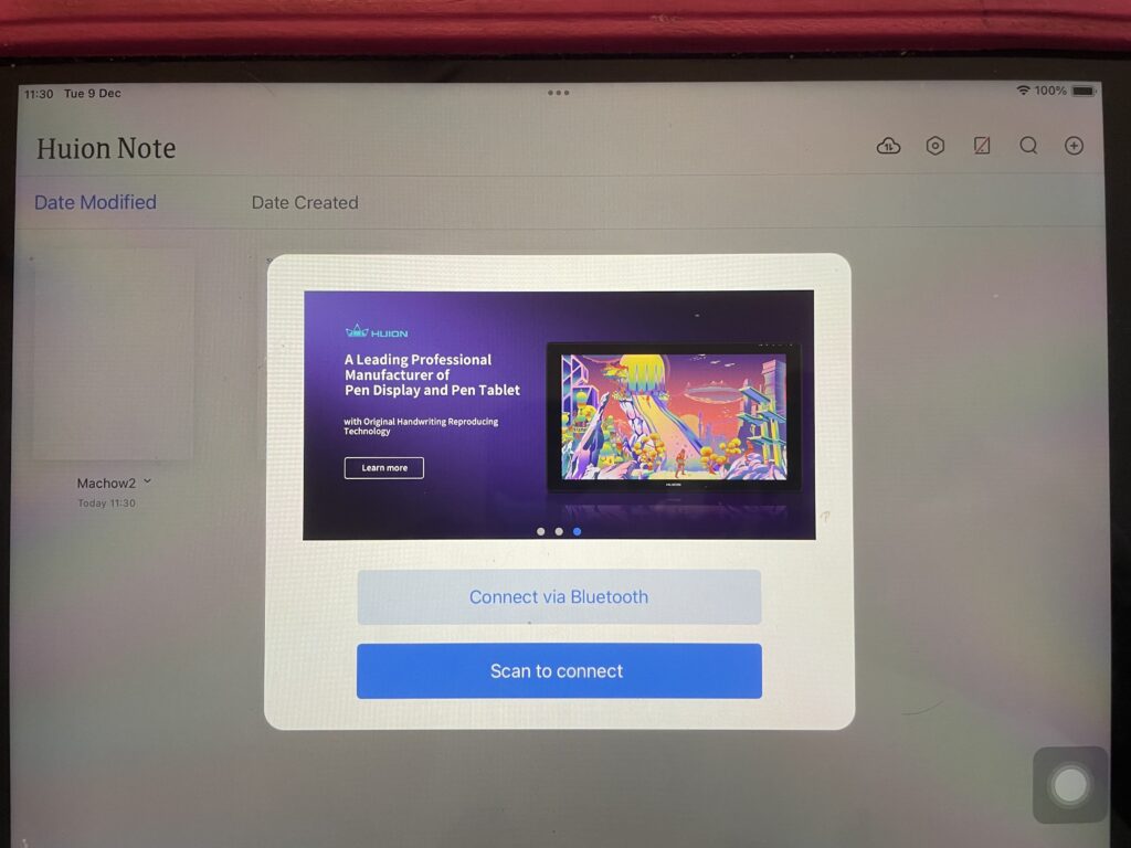 connecting huion note to bluetooth
