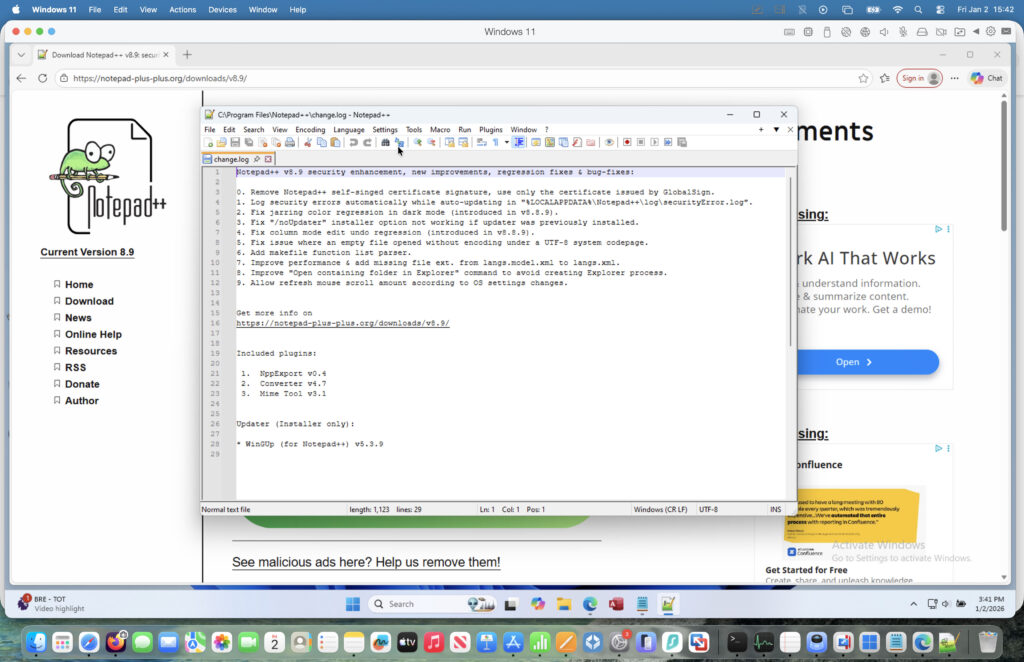 notepad++ running on a mac