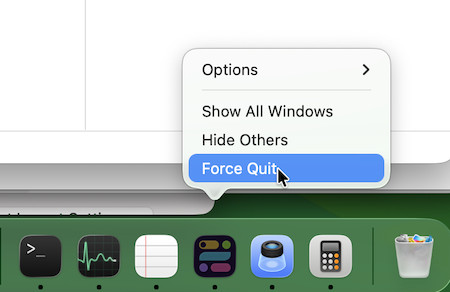 force quit ion a mac via the dock