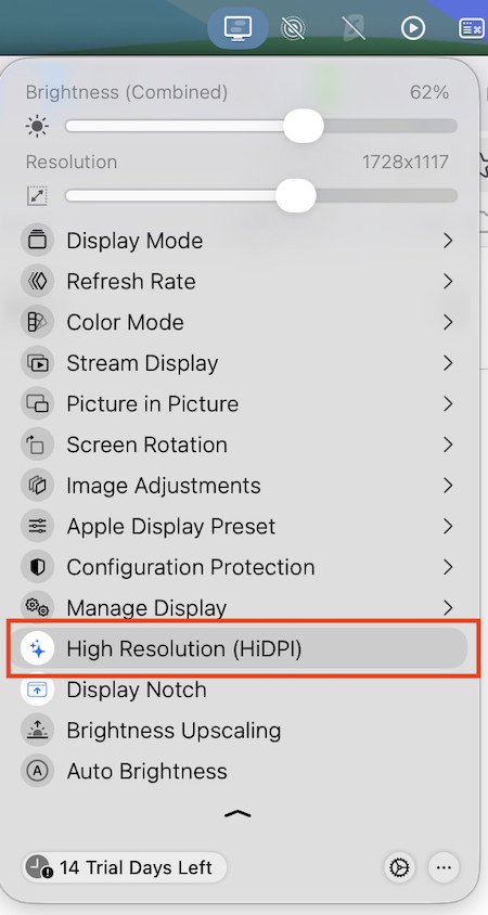 HiDPi mode betterdisplay mac