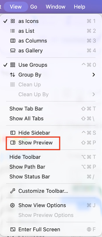 finder show preview mac