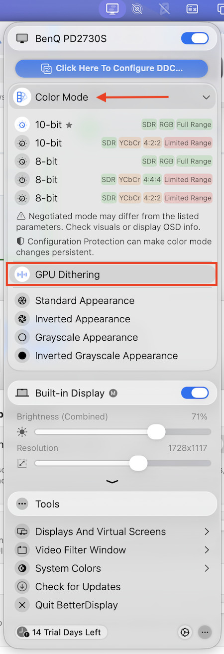 gpu dithering betterdisplay on mac