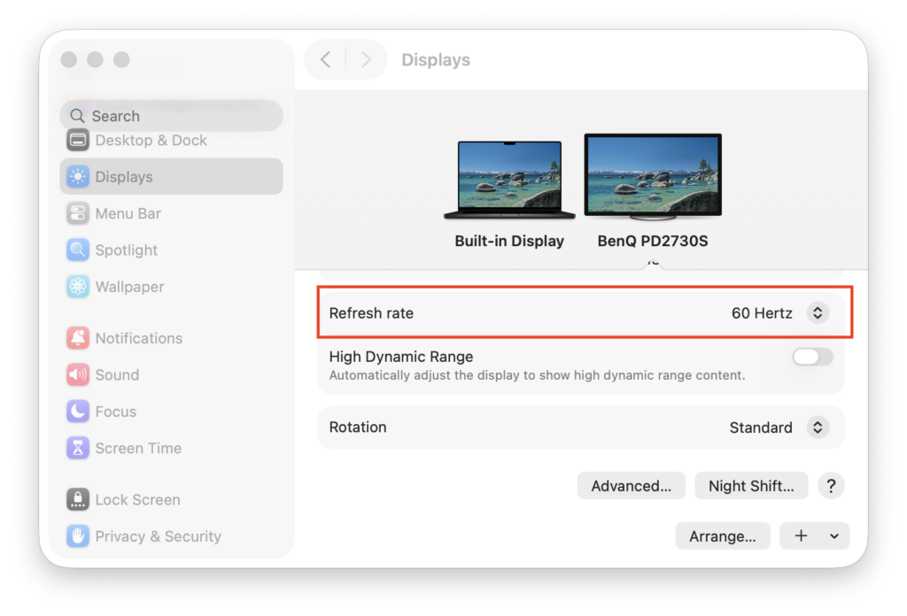 refresh rate external monitor mac
