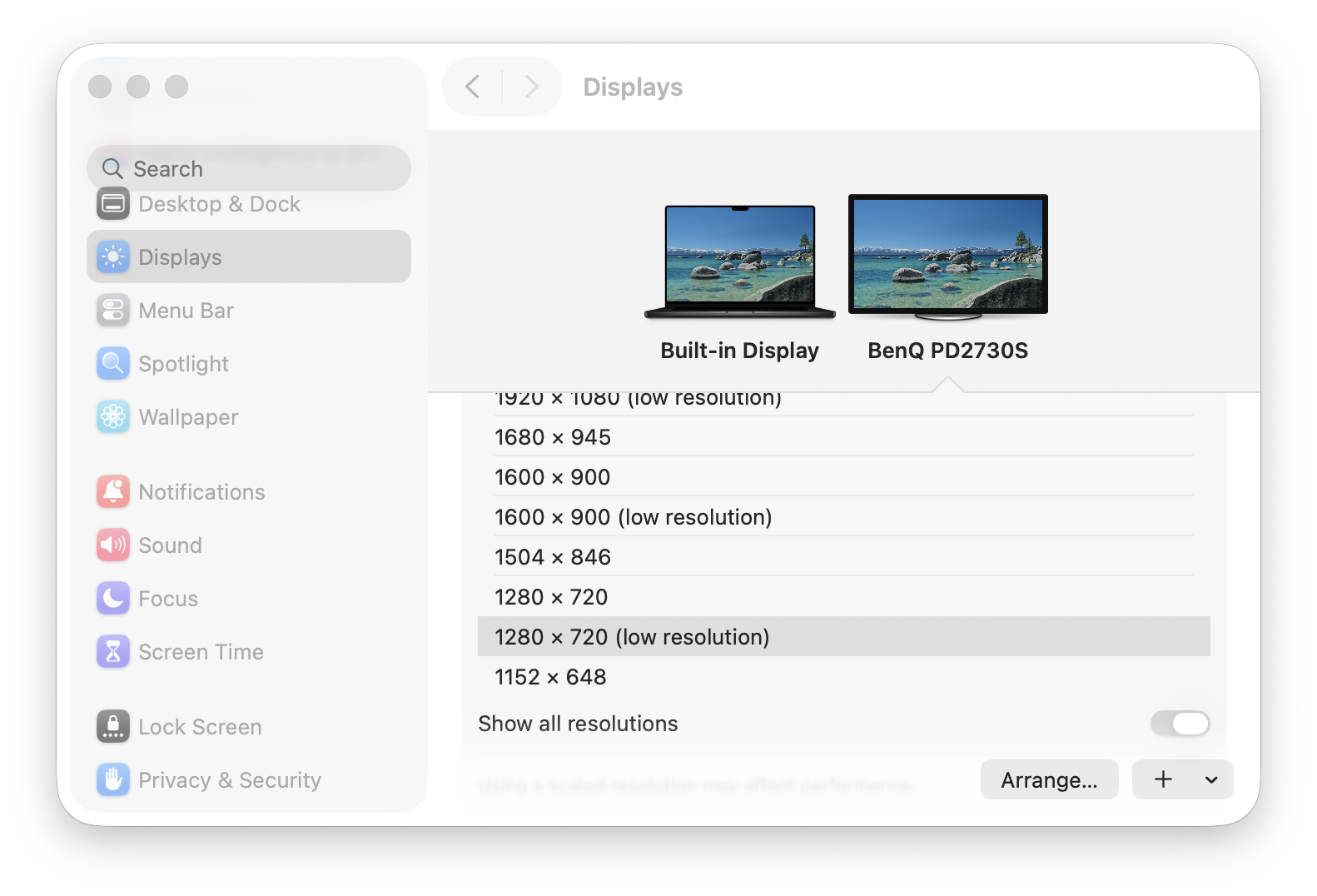 switch resolutions external display mac