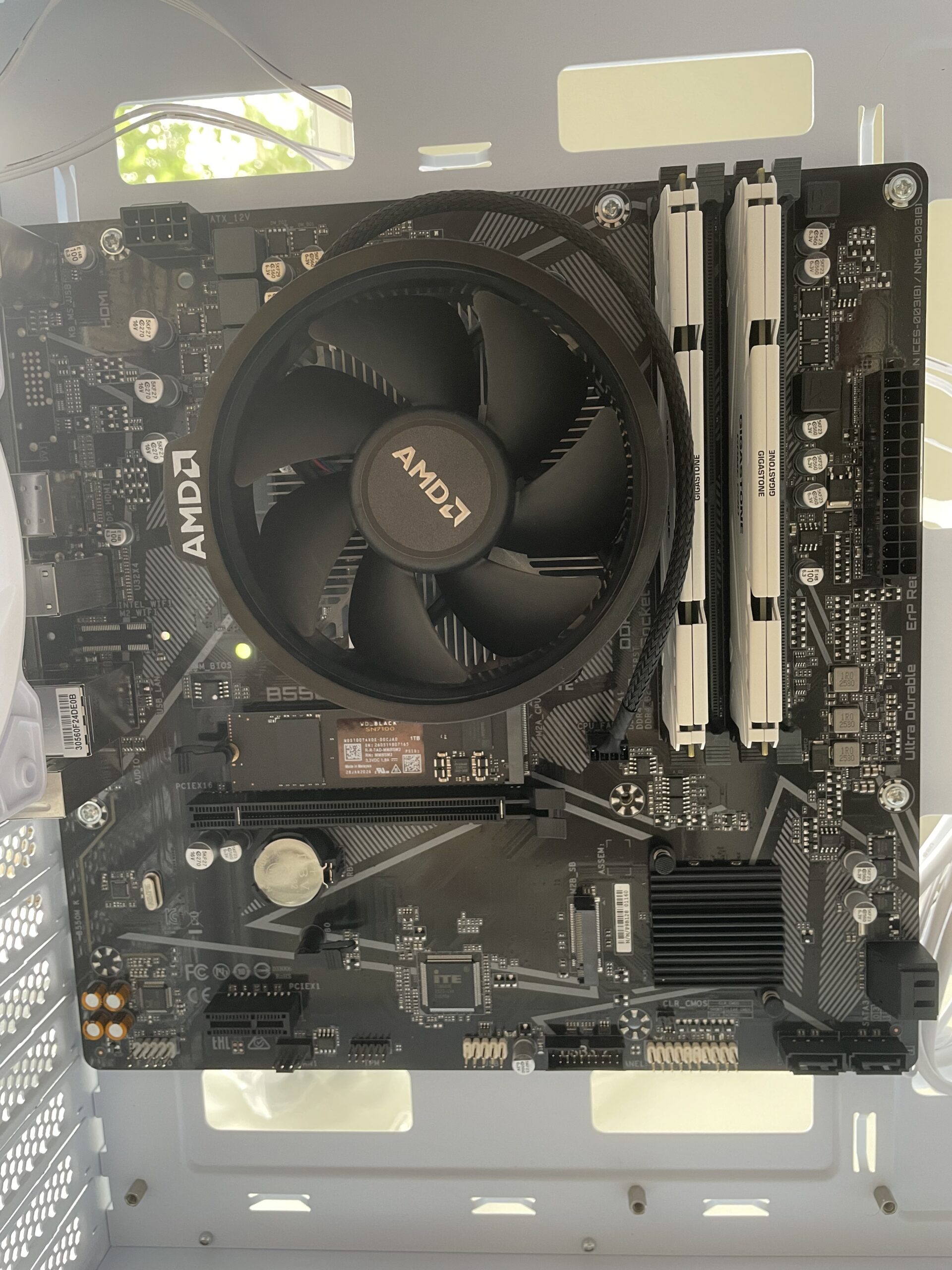 gigabyte motherboard screwed onto PC chassis