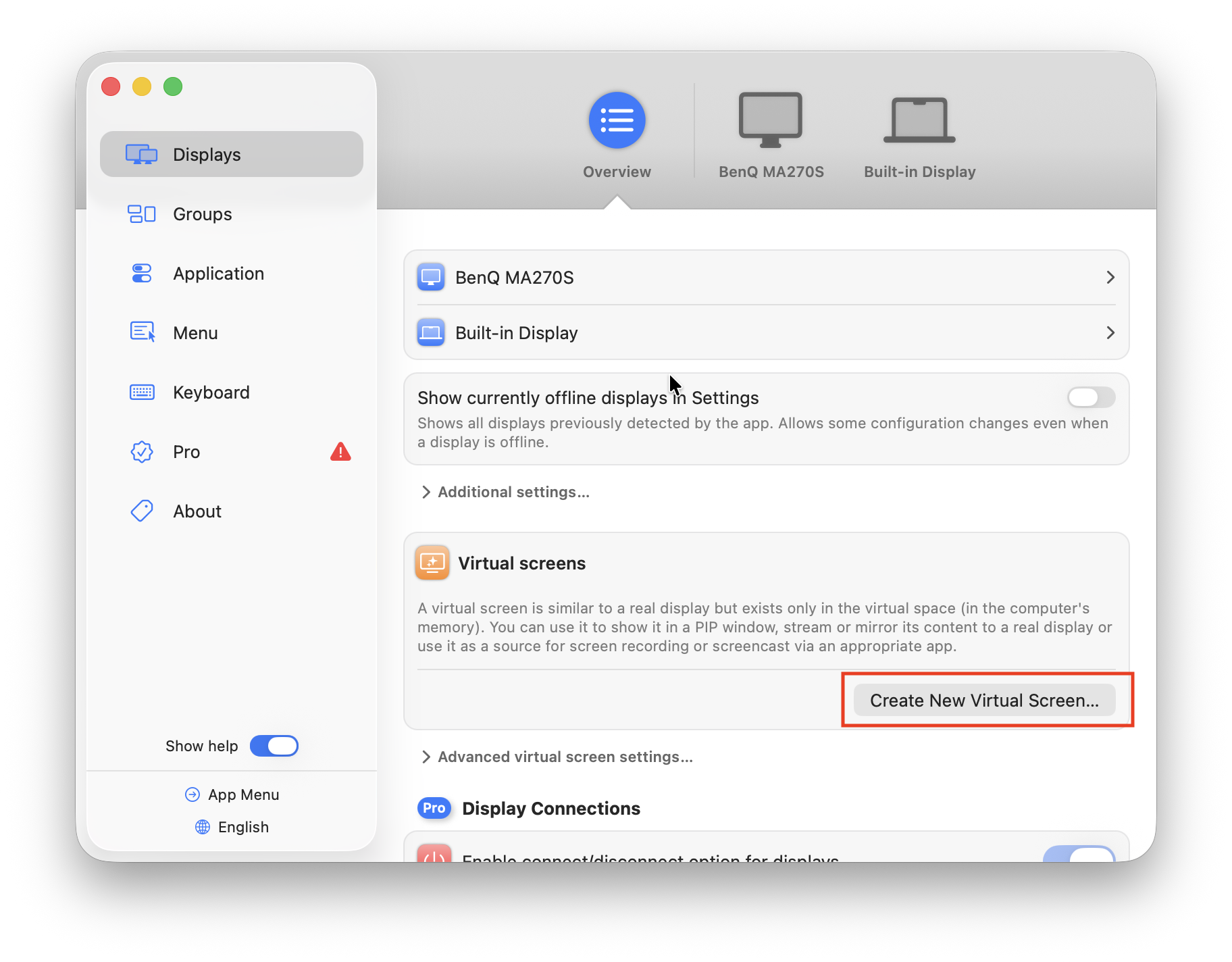betterdisplay create new virtual screen