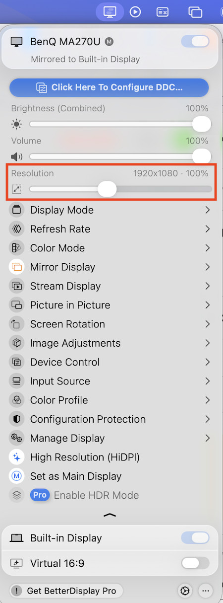 betterdisplay resolution slider on mac