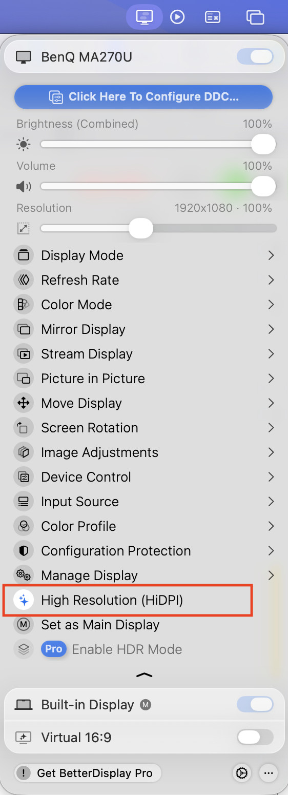 fix blurry external display with HiDPI mode BetterDisplay Mac