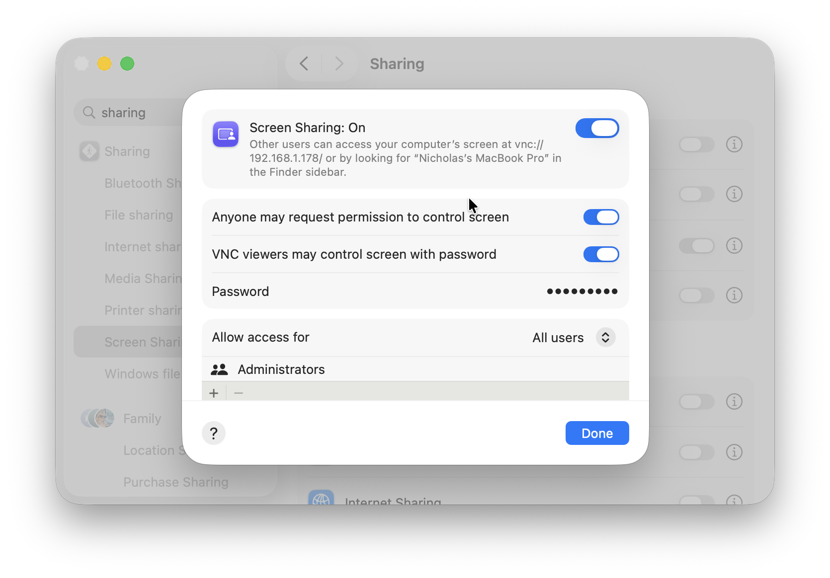how to access and control mac remotely - enable screen sharing on mac