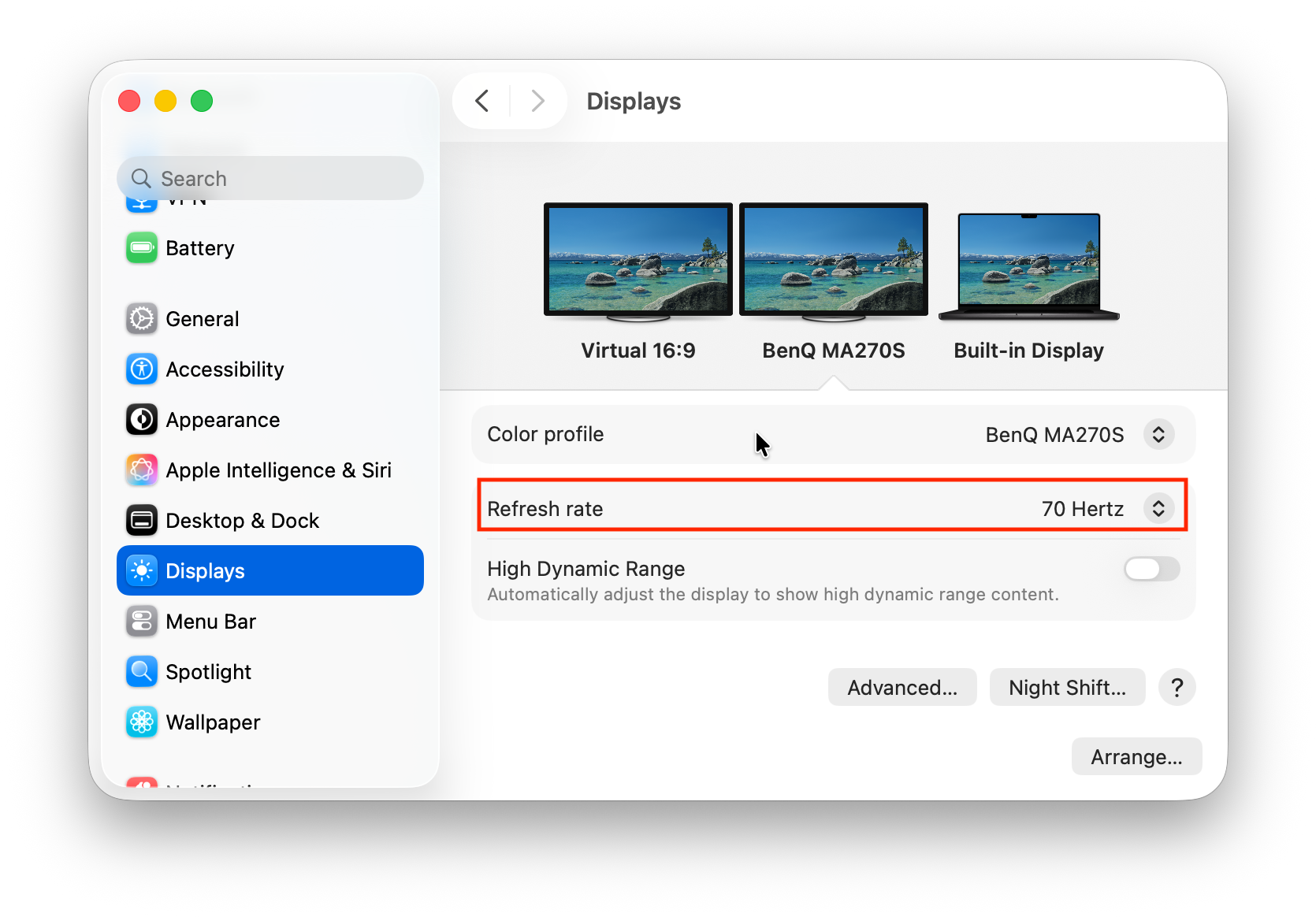refresh rate external display mac