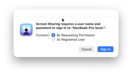 screen sharing mac to mac by requesting permission