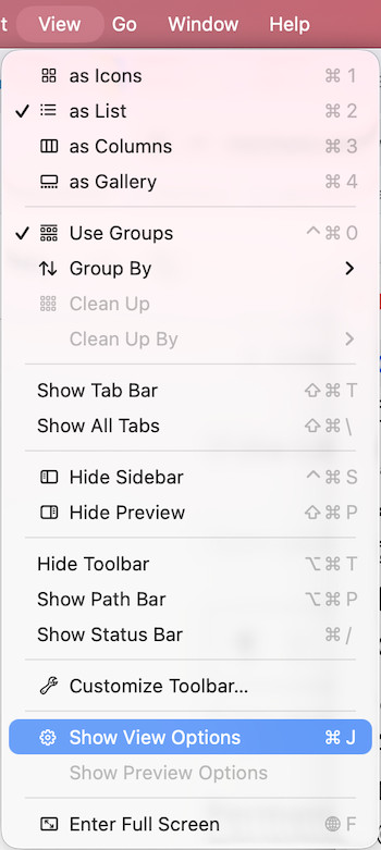 show view options finder mac