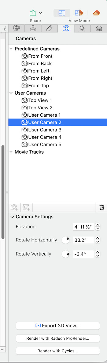 camera properties live home 3d mac
