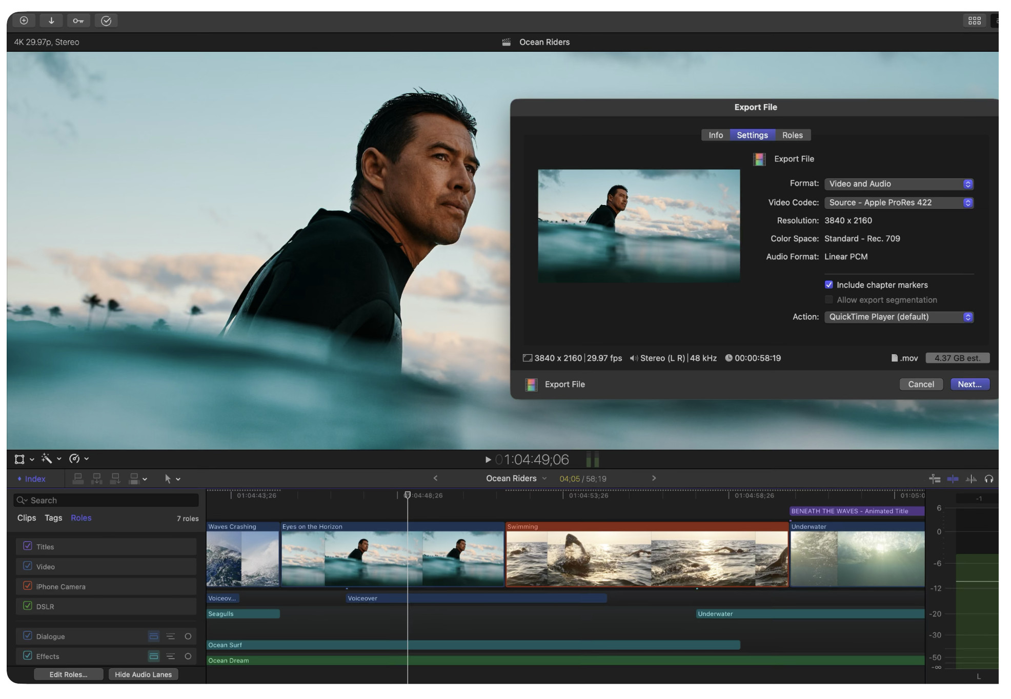 final cut pro export options