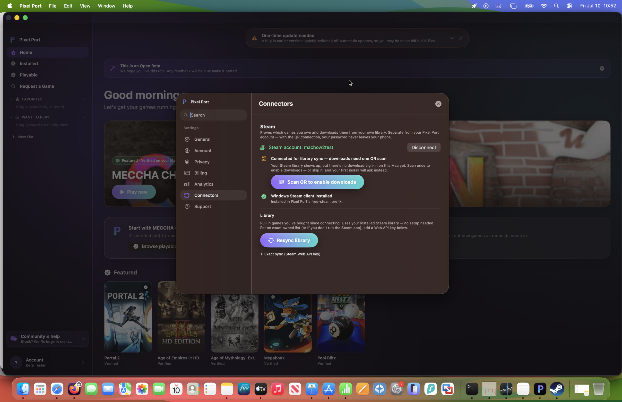 pixel port enable steam downloads