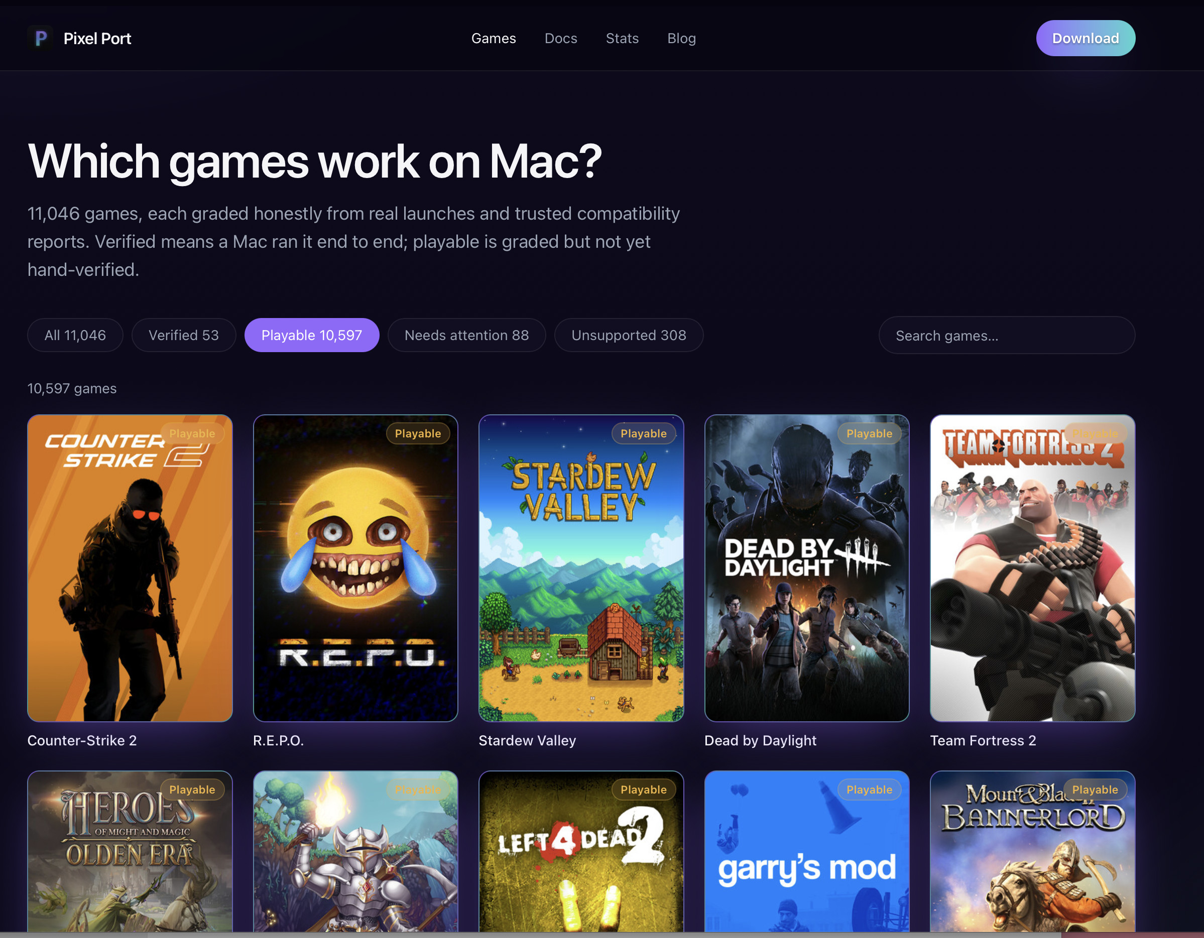 pixel port website games catalog