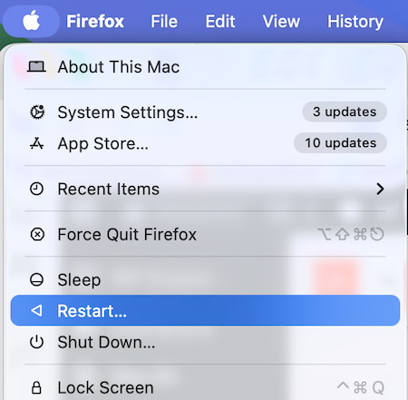 restart a mac via apple menu