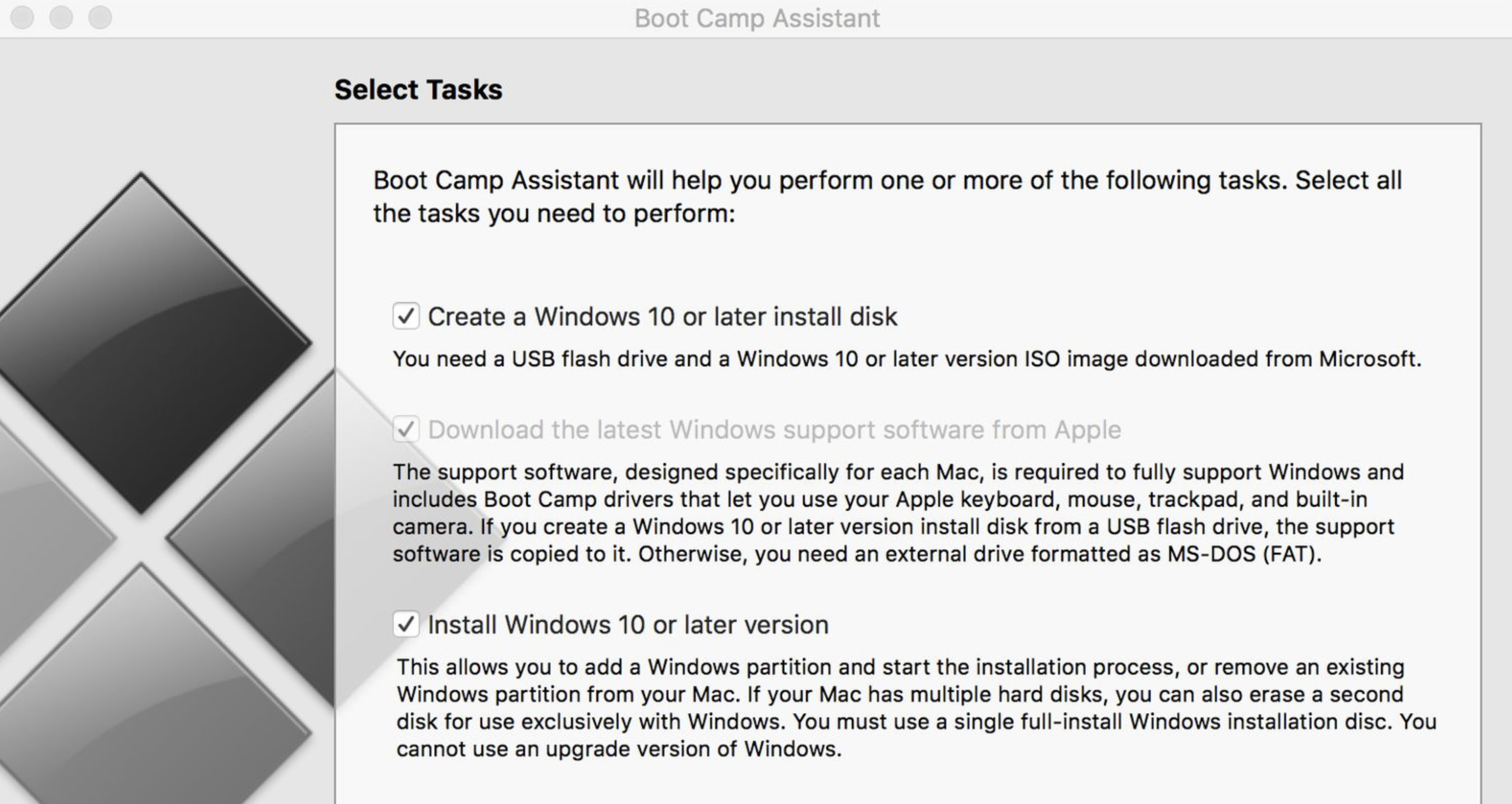 boot camp assistant mac install options 