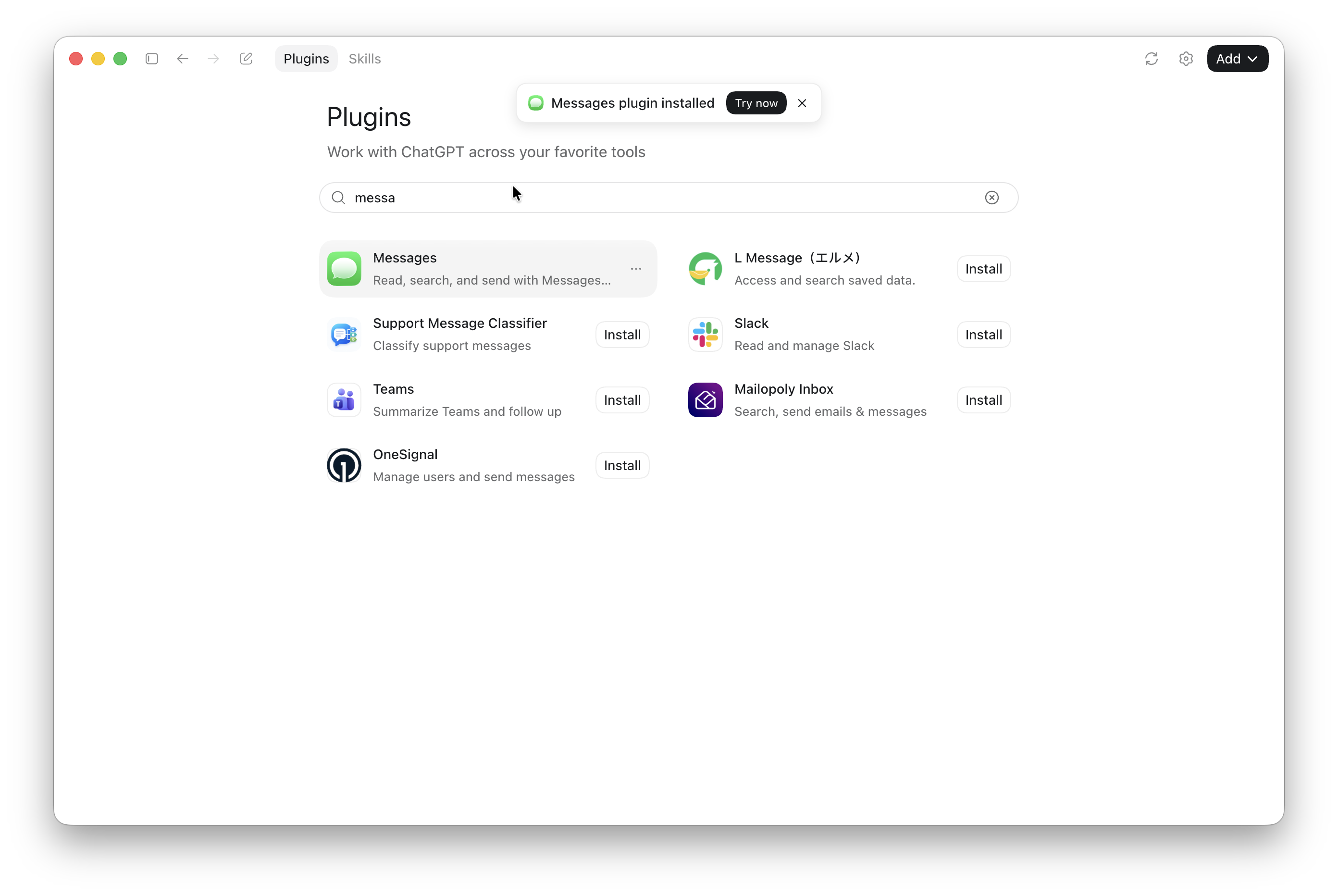chatgpt apple messages plugin installed on mac