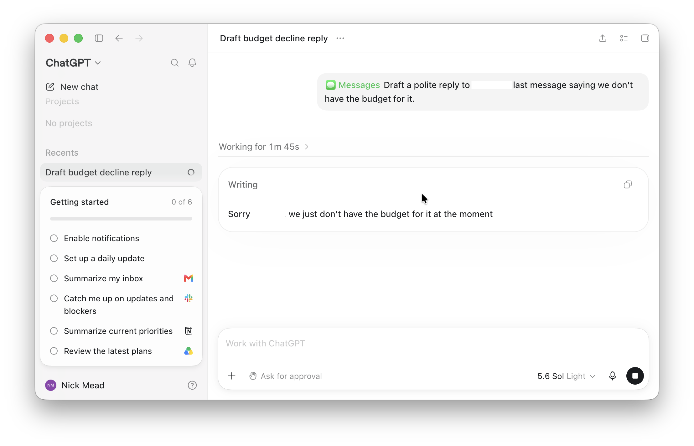 chatgpt draft reply messages mac