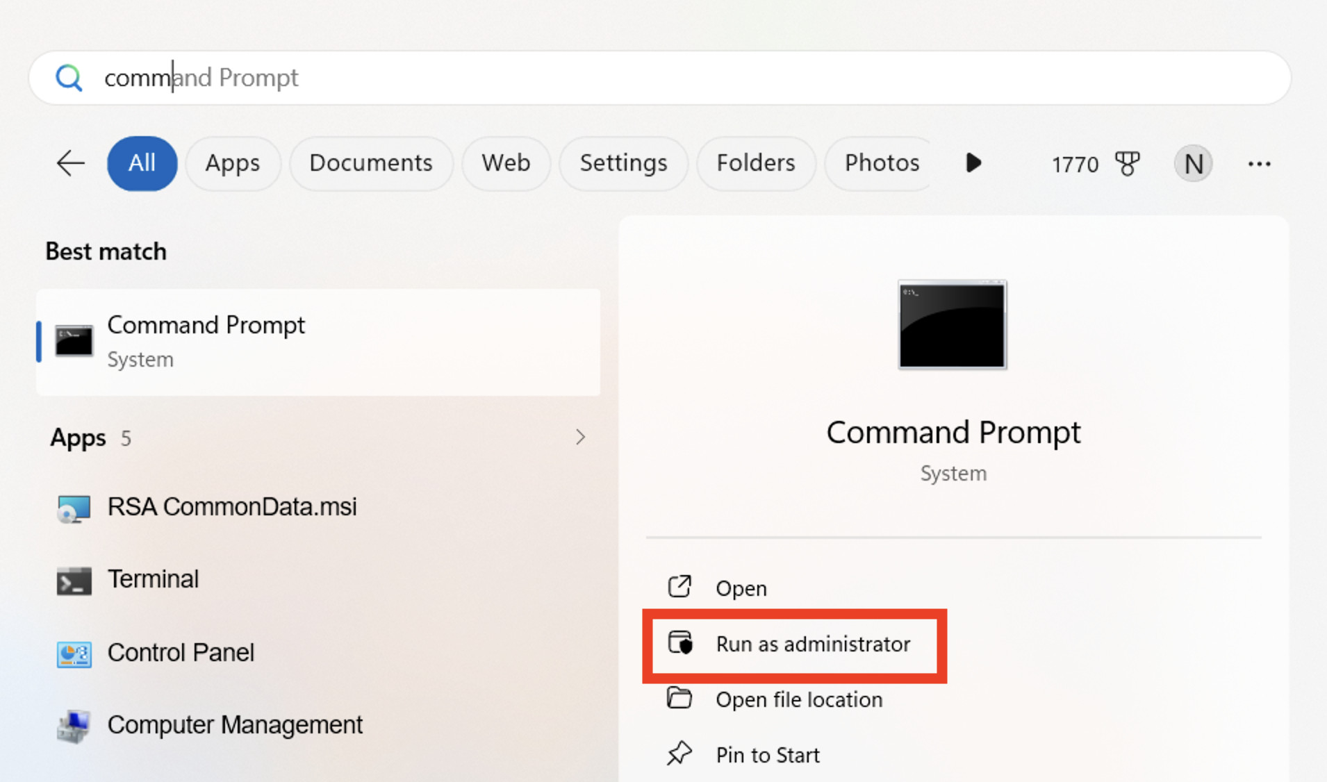 command prompt on windows running in boot camp on mac - run as admin