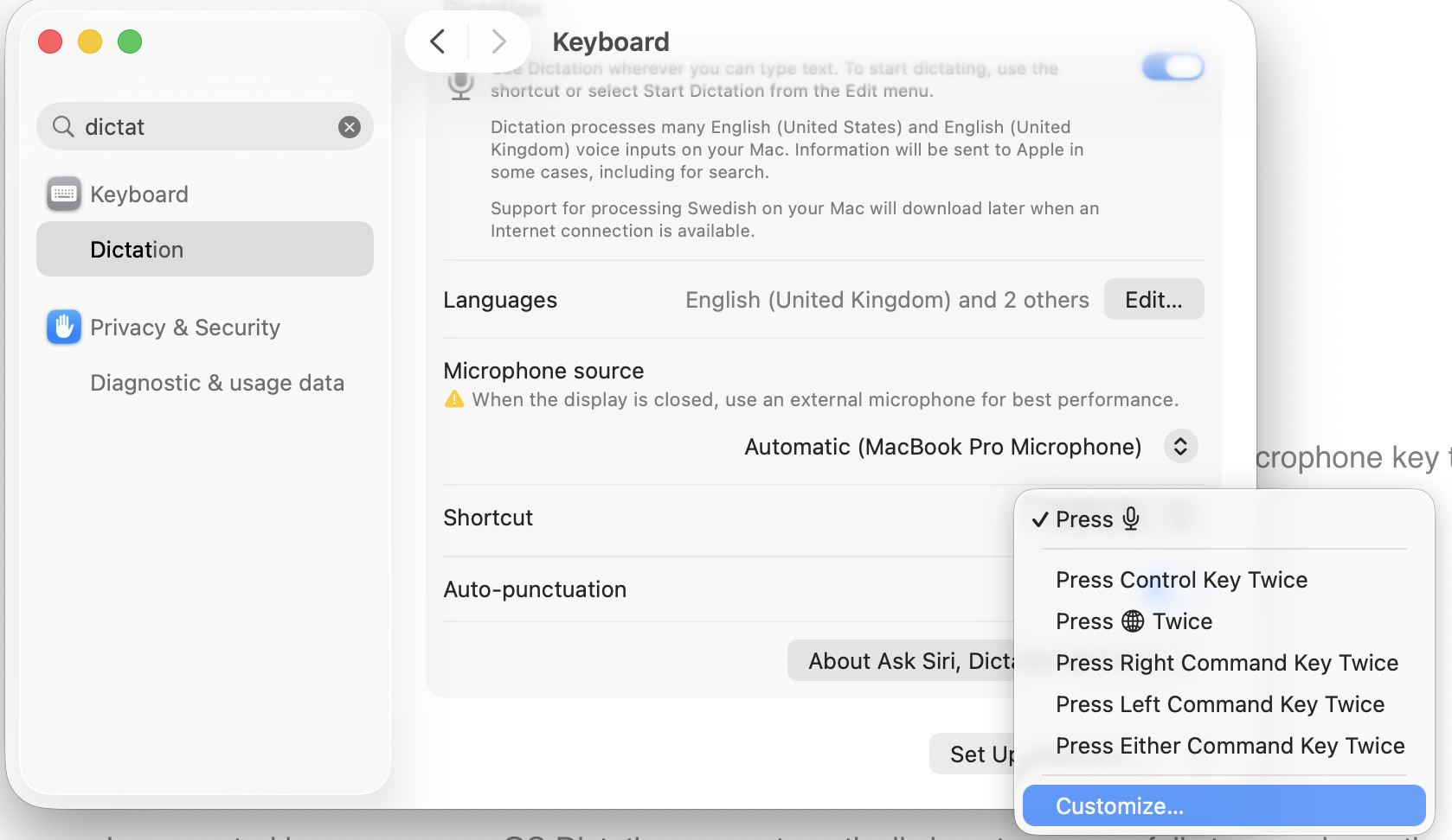 configure dictation keyboard shortcut mac