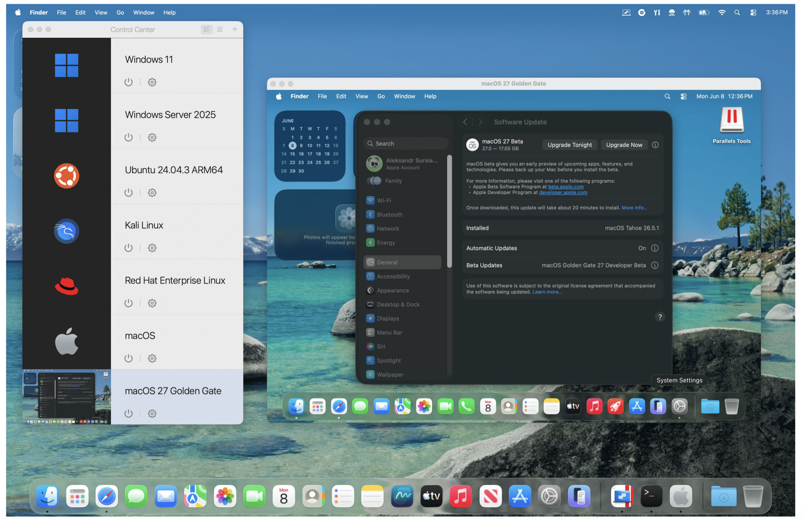 parallels running in macos golden gate on a mac