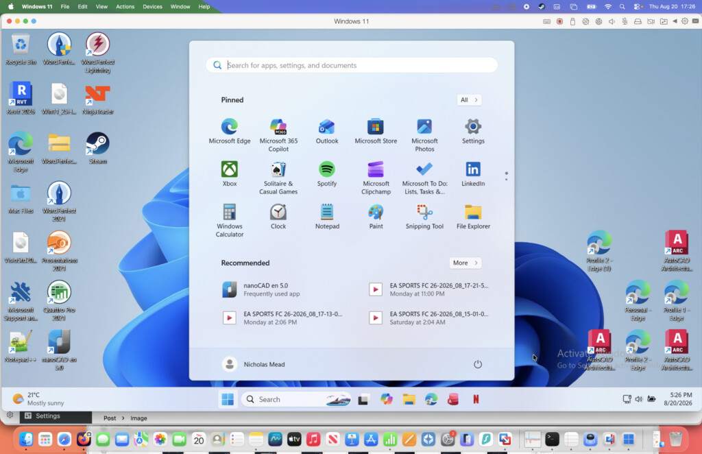 parallels running windows on a mac
