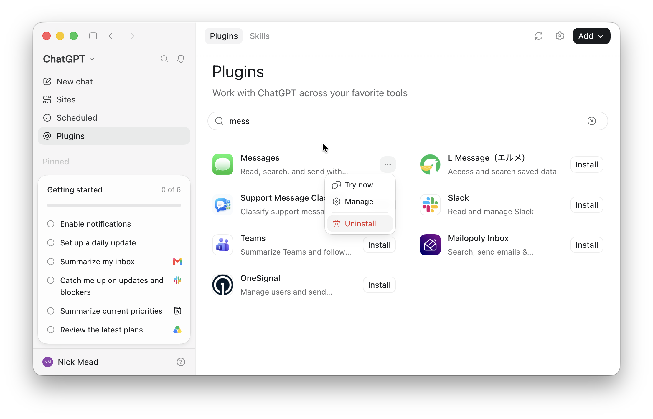 uninstall chatgpt messages plugin on mac
