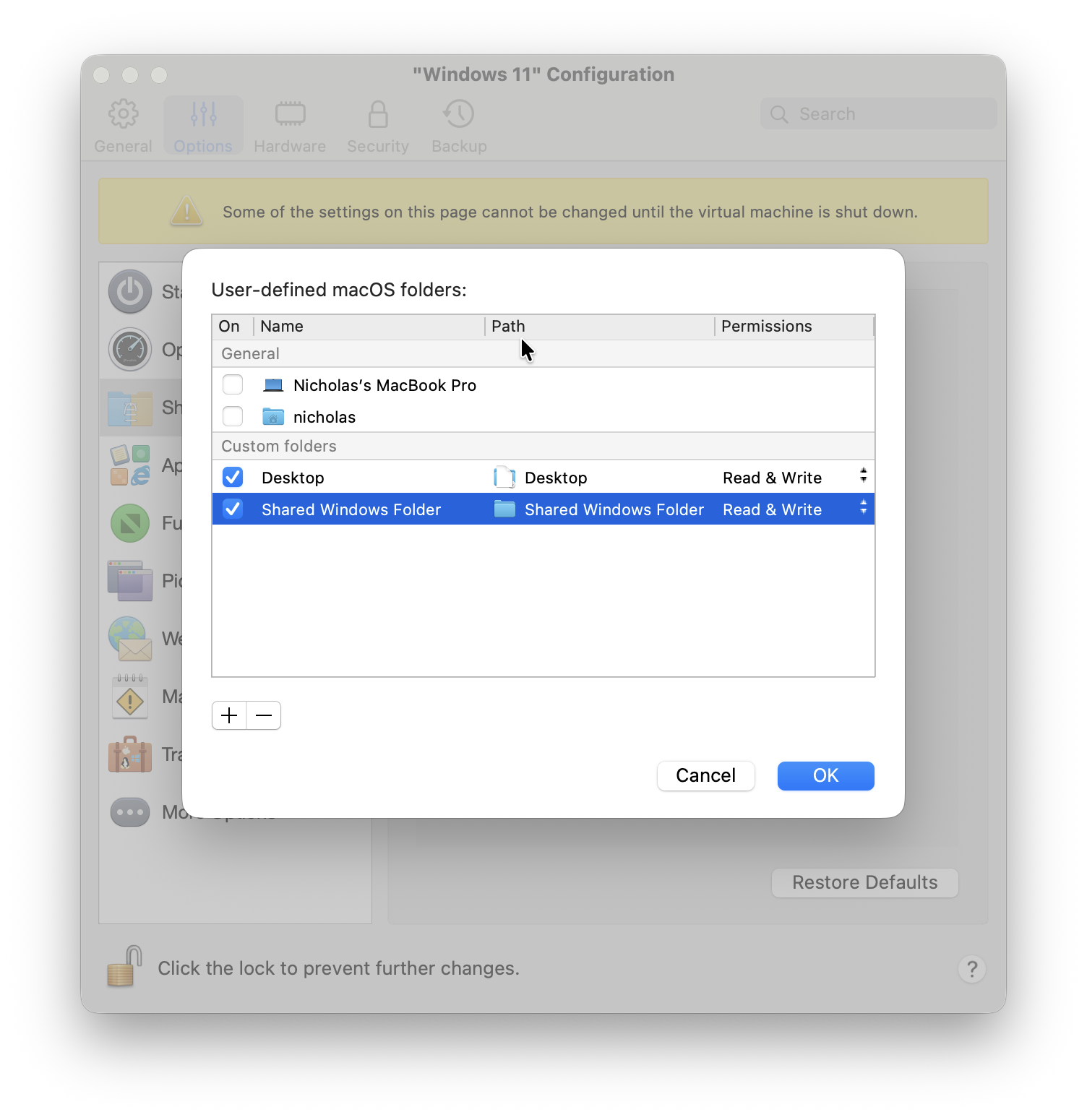 parallels shared folder setup